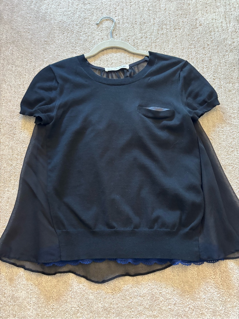 Sacai Black Short Sleeve Layered Blouse